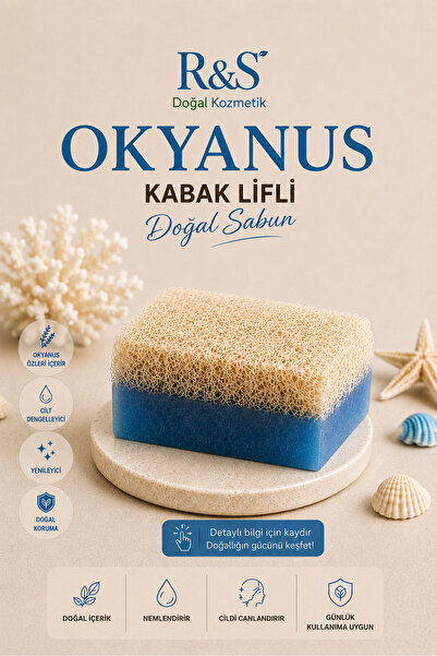 R&S Doğal Kozmetik Kabak Lifli Okyanus Sabunu - El Yapımı Peeling Etkili Cilt...
