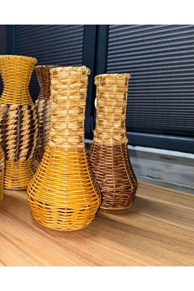 NEVVALİFE Rattan Çok Amaçlı Dekoratif Hasır Vazo-Modern Şık Tasarım Vazo Koyu...