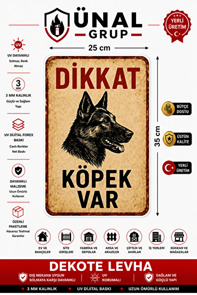 ünalgrup Dikkat Köpek Var Retro 35cm x 25cm Uyarı Levhası Tabelası