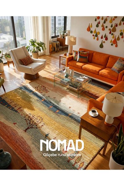 Neşem Halı Boutique EKOHALI Nomad NMD 12 Terra Pamuk İle Üretilen Çift Taraflı Kullanıma Uygun Yıkanabilir Otantik Kilim