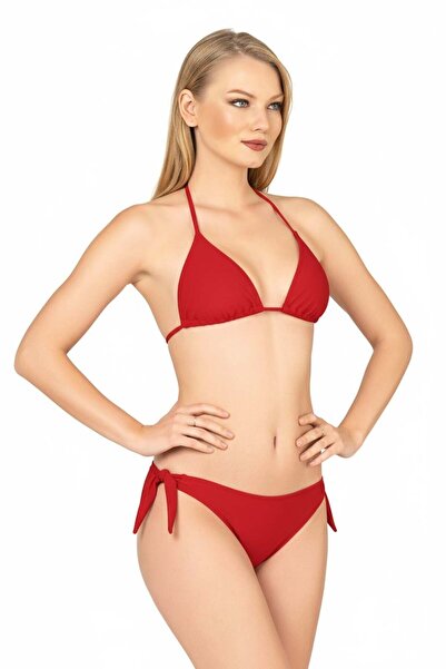 Endeep Beria Kadın Üçgen Yarım Dolgulu Kırmızı Bikini Takımı
