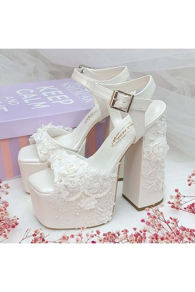 ASLIACAR 16 cm High Heels, Slightly Inclined Lace Embroidered Special Design Comfortable Bridal Shoes