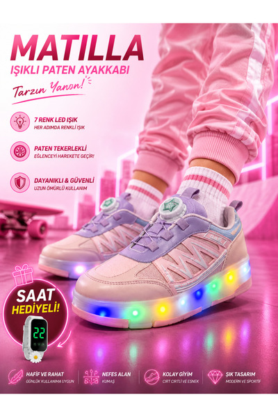 Matilla Işıklı Patenli Çocuk Ayakkabı Tekerlekli Spor Ayakkabı, Işıklı Patenl...