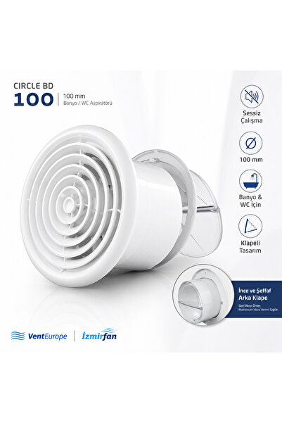 Venteurope Circle BD 100 – 10’luk Yuvarlak Sessiz Banyo Aspiratörü – Klapeli ...