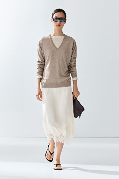 Massimo Dutti Yünlü V yaka triko kazak