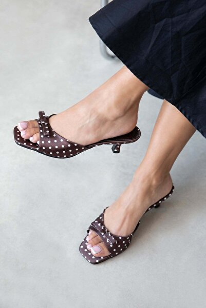 STRASWANS Claus Women's Heeled Satin Sandals Brown Polka Dot