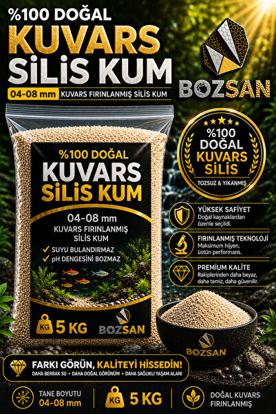 Bozsan 5 Kg 04-08 mm Silis Krem Renk Kumsal Kumu, Bitki Marimo Teraryum Kumu,...