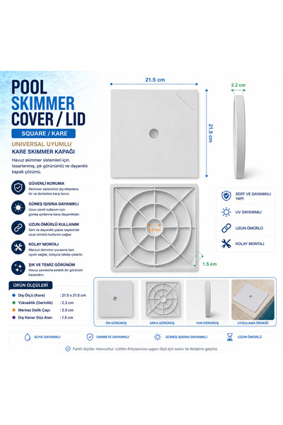 homedecorlia Havuz Süzgeç Kapağı 21.5 cm (Kare) / Pool Skimmer Cover / Lid