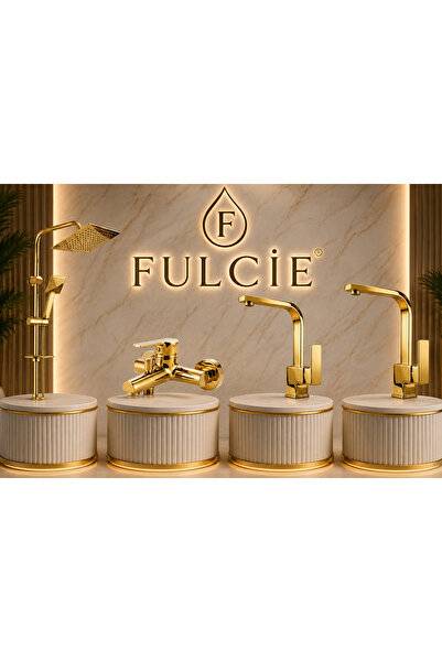 Fulcie RocciArmatur 4’lü Batarya Seti Gold Altın Pirinç Banyo Lavabo Kare Mut...