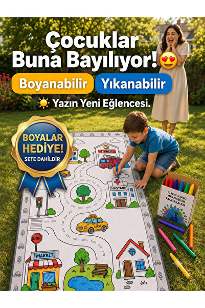 Nizal Home Eğitici Yıkanabilir Tekrar Boyanabilir Çocuk Odası Oyun Matı Boyam...