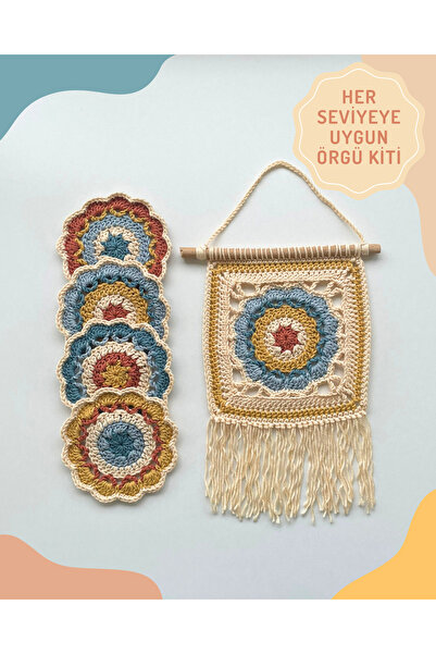 Sloop Bloom Bardak Altlığı ve Duvar Süsü Seti Örgü Kiti - Örgü Öğrenme Seti (...