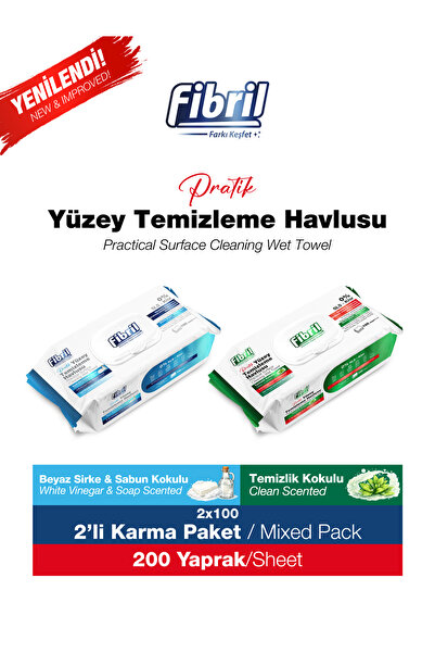 Fibril Premium Pratik Yüzey Temizleme Havlusu Temizlik & Beyaz Sirke Sabun Ko...