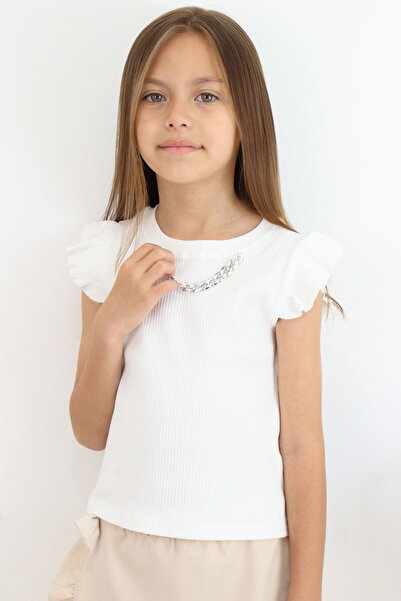Breeze Tricou Fata Lungime Curea Guler cu Lant Accesorii 9-14 Ani, Ecru
