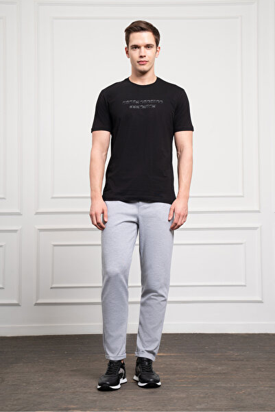 Morven Erkek Siyah Trend Bisiklet Yaka Dinamik Fit Pamuk T-Shirt