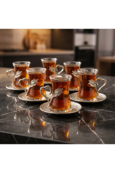 Generic Luxury Turkish Tea Set for 6 People – Glass Cups with Silver Holders ...