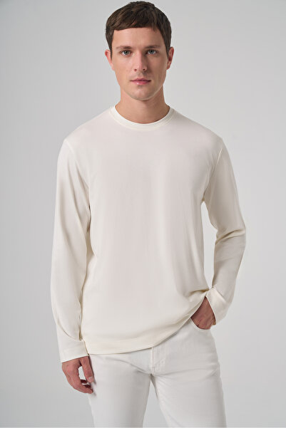 Morven Bărbați Ecru Trend guler rotund Rayon Swea tricou