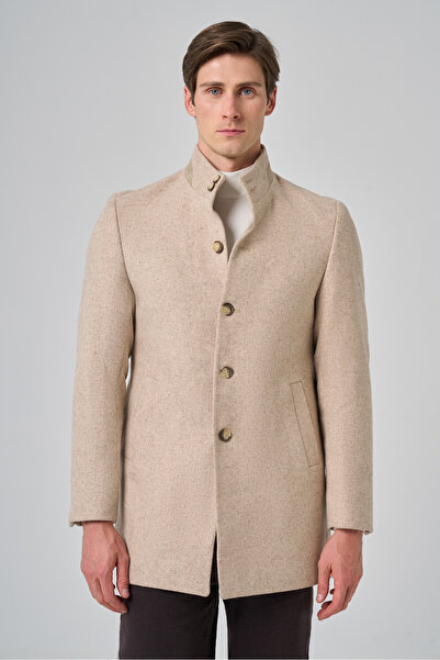 Morven Men's Beige Wool Dynamic Fit Judge Collar Coat