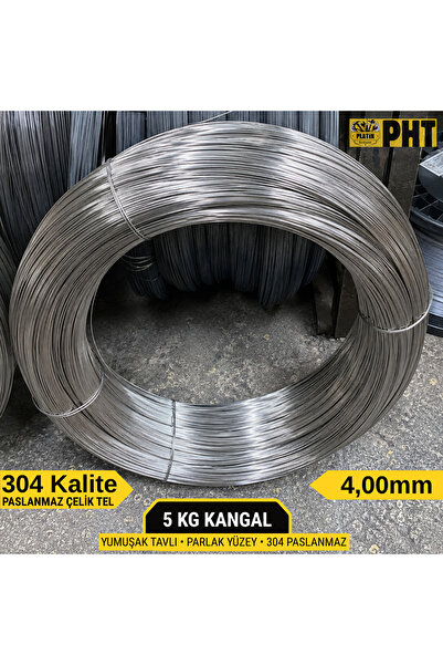 PLATİN HIRDAVAT 304 Kalite Paslanmaz Çelik Tel 4,00mm ( Yumuşak Parlak ) 5 Kg