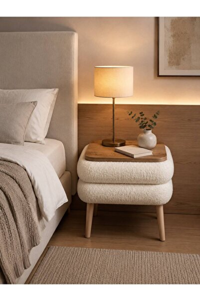 own home Noya Sandıklı Komodin, Teddy Kumaş Kaplamalı Ahşap Ayaklı Modern Kom...