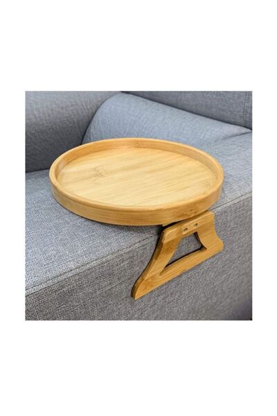 Mango Home Doğal Bambu Katlanabilir Koltuk Kenarı Sehpası - Yuvarlak Servis T...