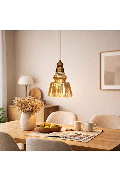 MARS CONCEPT Amber Cam Vintage Sarkıt Avize Gold Metal Gövde – Dekoratif Mode...