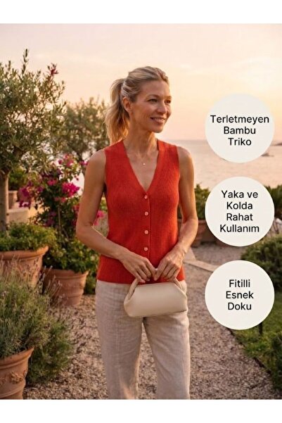 URUMDAY Women's V-Neck Buttoned Ribbed Thin Bamboo Mercerized Vest