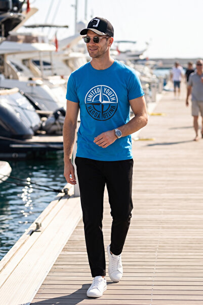Buratti Tricou imprimat din bumbac, cu gâtul rotund, slim fit, pentru bărbați...