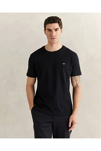Gant Erkek Siyah Bisiklet Yaka Regular Fit Logolu T-Shirt