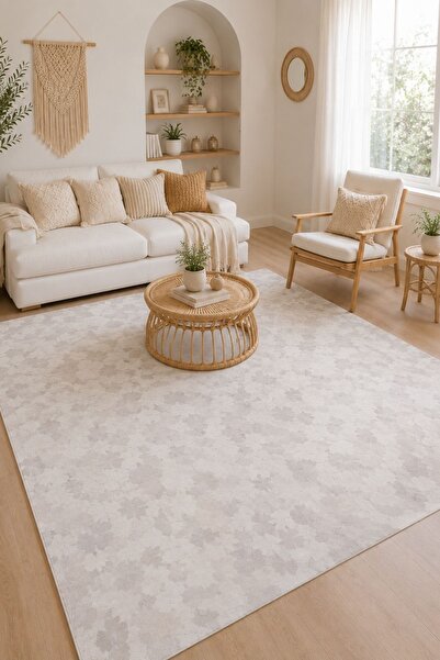 Serente Home Soyut Desenli Yıkanabilir Kaymaz Taban Şönil Gri Mutfak Halısı 4034