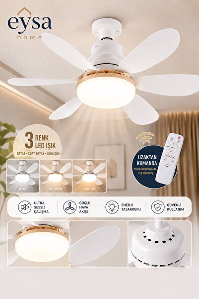 EYSA HOME 6 Kanatlı Işıklı Sessiz Çalışma Tavan Tip Vantilatör 52 cm