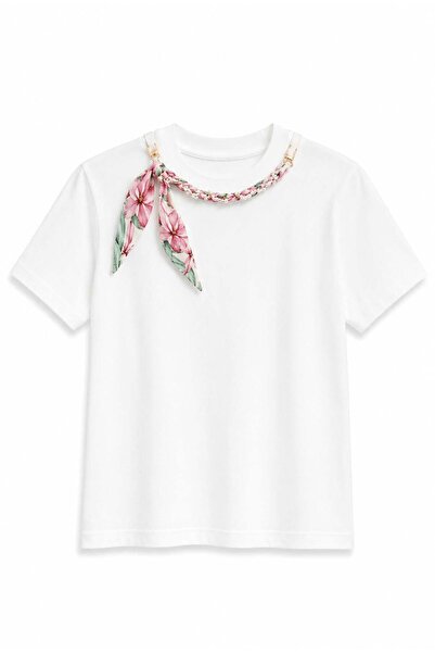 elif teke İncili Fularlı Ms T-shirt Ekru