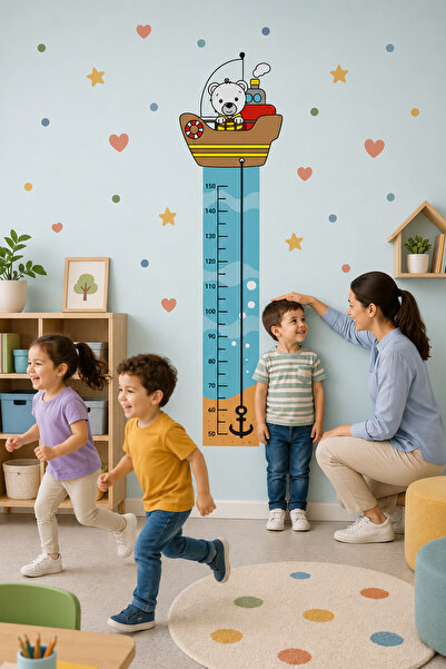 Kt Grup Gemi Kaptanı Sevimli Ayıcık Boy Ölçer Çocuk Ve Bebek Odası Duvar Stic...