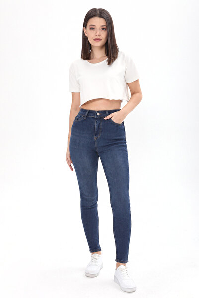 TOFİSA Dámské hnědé úzké lycrové džíny Straight Medium - 23659