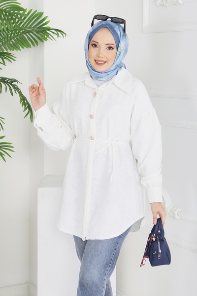 TOFİSA Kabartma Detaylı Düğmeli Tunikq - 28206-BEYAZ