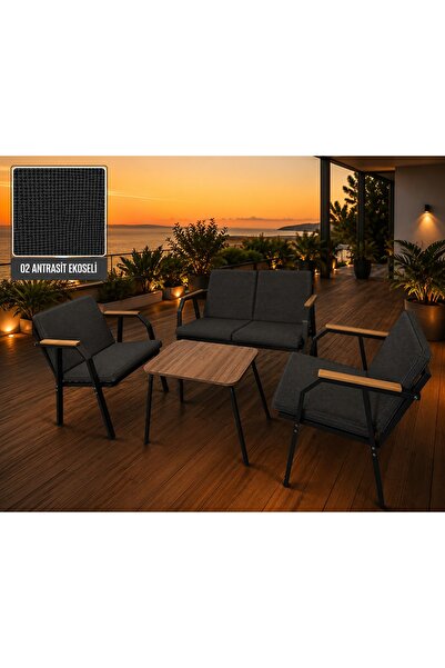 Dekoroom's VİENTO 2-1-1 BAHÇE BALKON MOBİLYASI,KUMAŞ RENGİ 02 ANTRASİT EKOSELİ