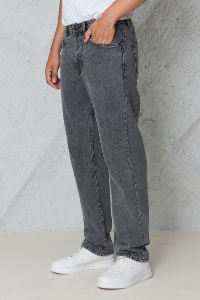 blayn jeans Erkek Koyu Gri Baggy Kot Pantolon - Geniş Kalıp Günlük Rahat Denim Jean