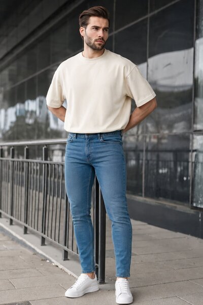 Madmext Blugi pentru bărbați, croială skinny, bleumarin 5712