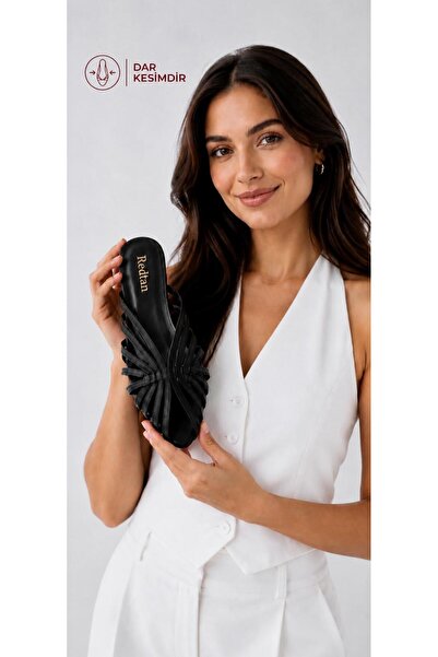 redtan Women's Black Caged Short Thin Heeled Slippers Modern Stylish Open Toe...