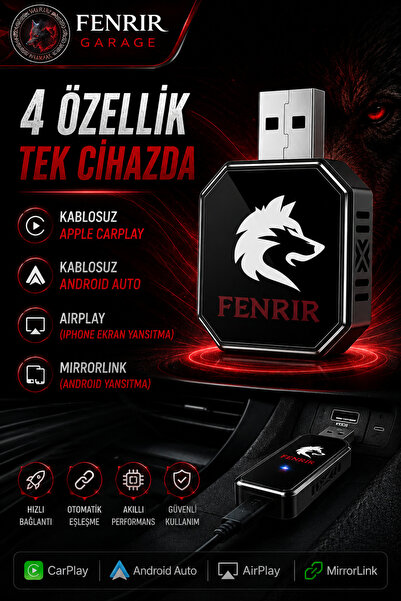 Fenrir Garage Kablosuz Araç Ekran Yanstıcı ve Carplay Adaptörü, Kablosuz Dönü...