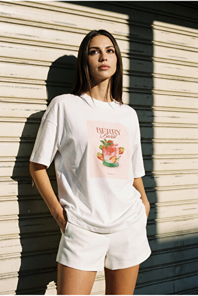 Amia&Co. Tricou de damă din bumbac, supradimensionat, cu decolteu rotund, cu ...