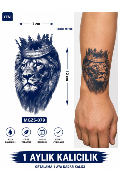 medink tattoo 1 Ay Kalıcı 24 Saat Sonra Kararan Aslan Geçici Dövme Tattoo sti...