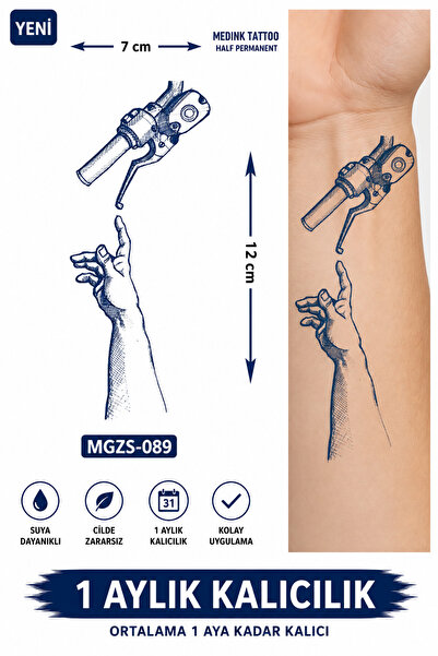 medink tattoo 1 Ay Kalıcı 24 Saat Sonra Kararan Motorsiklet ve El Model Geçic...
