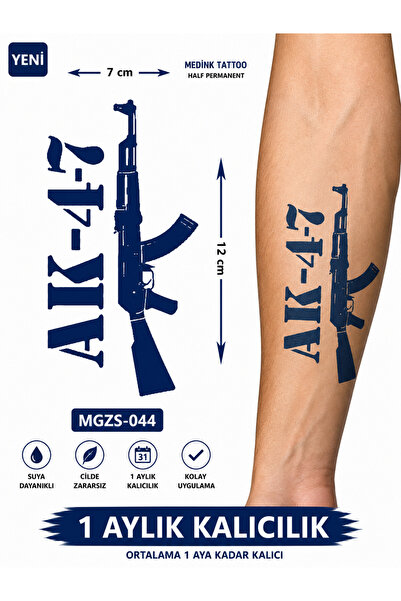 medink tattoo 1 Ay Kalıcı 24 Saat Sonra Kararan Ak-47 Geçici Dövme Tattoo Yap...