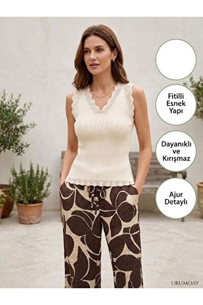 URUMDAY Skirt Lace-Like Knit V-Neck Athlete Blouse