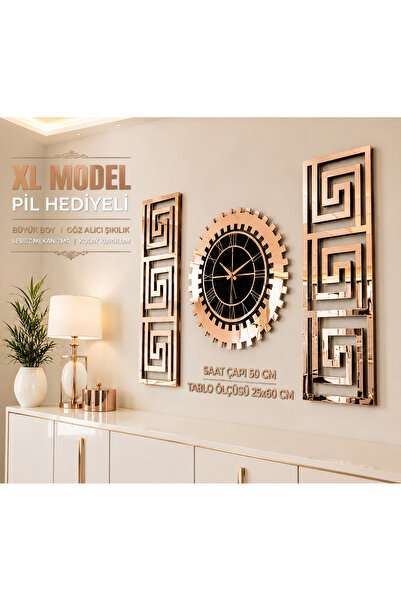 EYKA STORE Gold Rose Ayna XL Avangart Dekoratif Duvar Saati Pleksi Aynalı Mod...