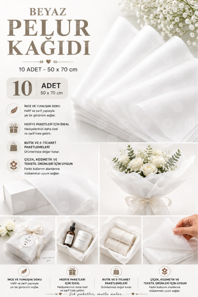 t tuğset etiket Renkli Pelur Kağıdı Beyaz 50x70 Cm 10 Adet