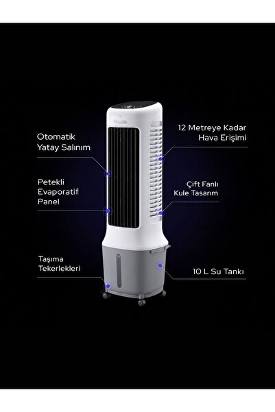 OLIMPIA SPLENDID Peler Tower 10 Hava Soğutucu Evaporatif Serinletici, 10 L Depo, 24 Hız, Uzaktan Kumandalı