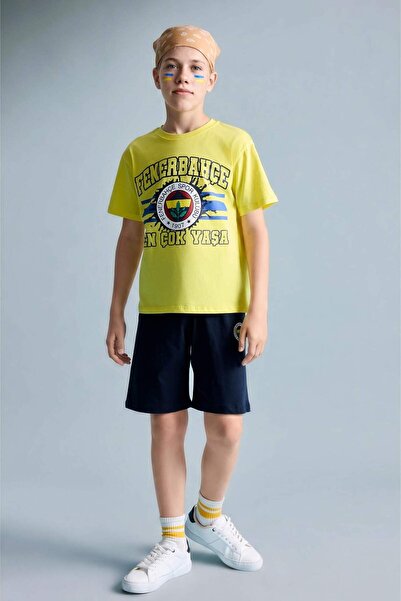 DeFacto Fenerbahçe Kısa Kollu Pijama Üst Şort Pijama Alt 2li Pijama Takımı Er...