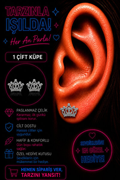 FG KONNİCHİWA % 100 ÇELİK ÇİFT KÜPE PASLANMAZ KARARMAZ DESENLİ SİMGELİ KÜPE (...