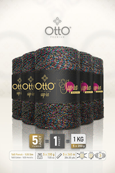 Otto خيط مكرامية فاخر متعدد الألوان - عبوة من 5 قطع - 3 مم/200 جرام/260 متر -...